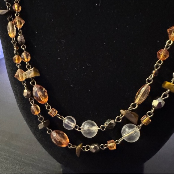 ⚜️3 for $30⚜️ Vintage Amber Coloured Station Necklace (Tiger Eye Glass Acrylic) - Picture 7 of 13